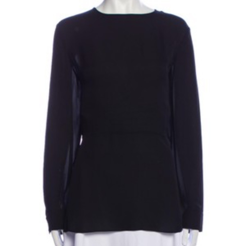 Theory Black Silk Crew Neck Blouse Size L